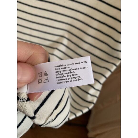 Three Dots-V-Neck-3/4 Sleeve-Striped- 100% Cotton Shirt-Top-Ivory-Black-Women XL - Picture 7 of 7